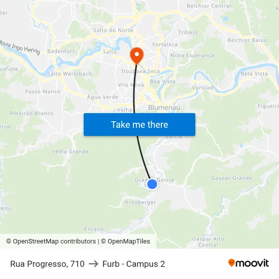 Rua Progresso, 710 to Furb - Campus 2 map