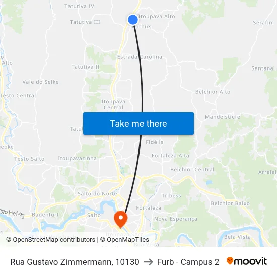 Rua Gustavo Zimmermann, 10130 to Furb - Campus 2 map
