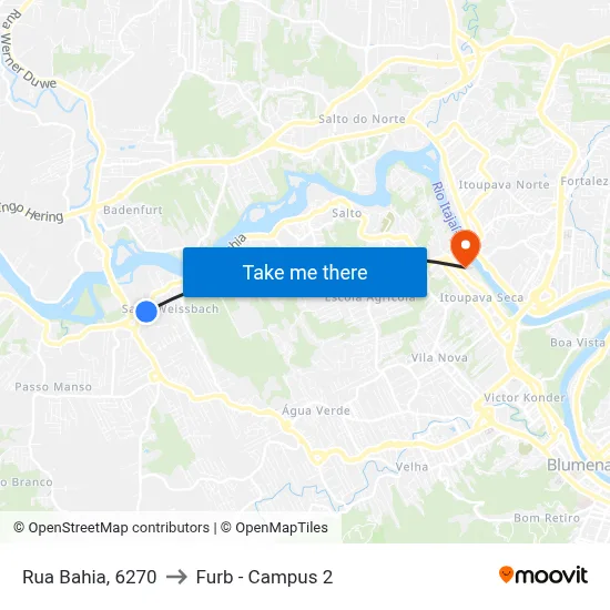 Rua Bahia, 6270 to Furb - Campus 2 map