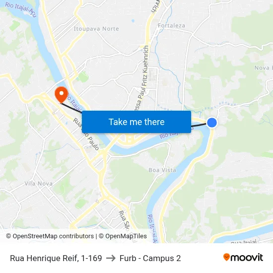 Rua Henrique Reif, 1-169 to Furb - Campus 2 map