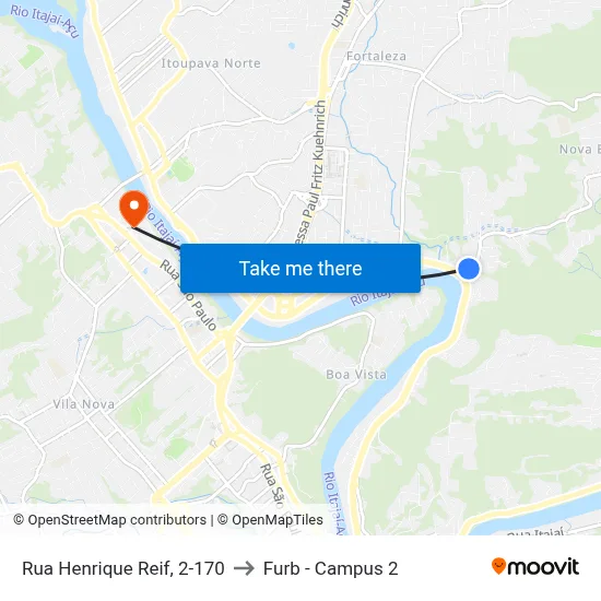 Rua Henrique Reif, 2-170 to Furb - Campus 2 map
