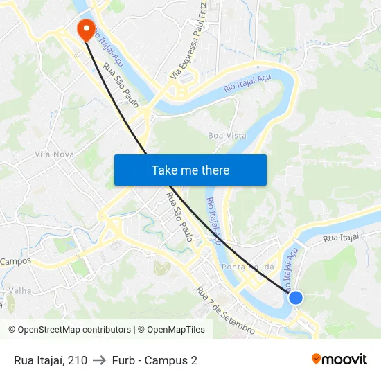 Rua Itajaí, 210 to Furb - Campus 2 map