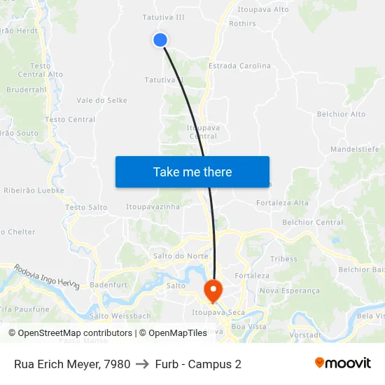 Rua Erich Meyer, 7980 to Furb - Campus 2 map