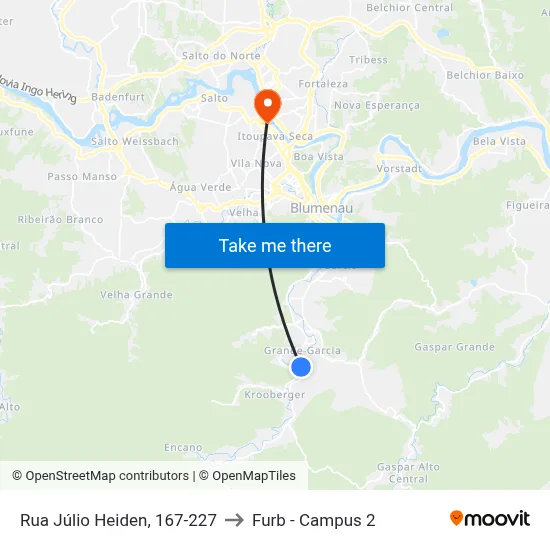 Rua Júlio Heiden, 167-227 to Furb - Campus 2 map