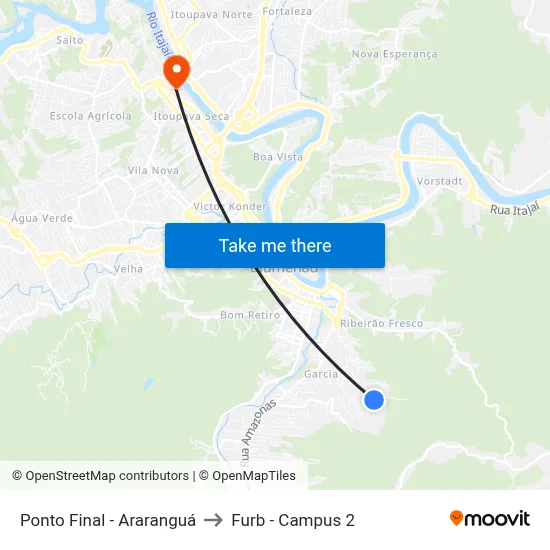 Ponto Final - Araranguá to Furb - Campus 2 map