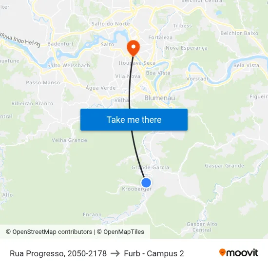 Rua Progresso, 2050-2178 to Furb - Campus 2 map