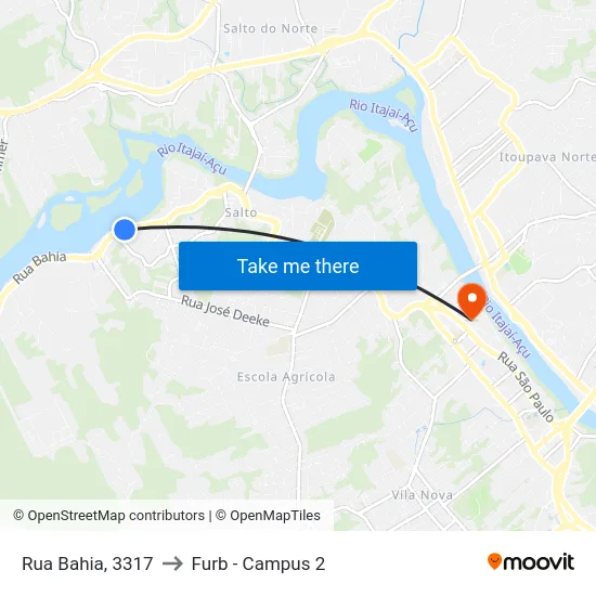 Rua Bahia, 3317 to Furb - Campus 2 map