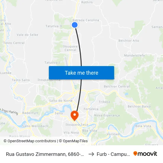 Rua Gustavo Zimmermann, 6860-6930 to Furb - Campus 2 map