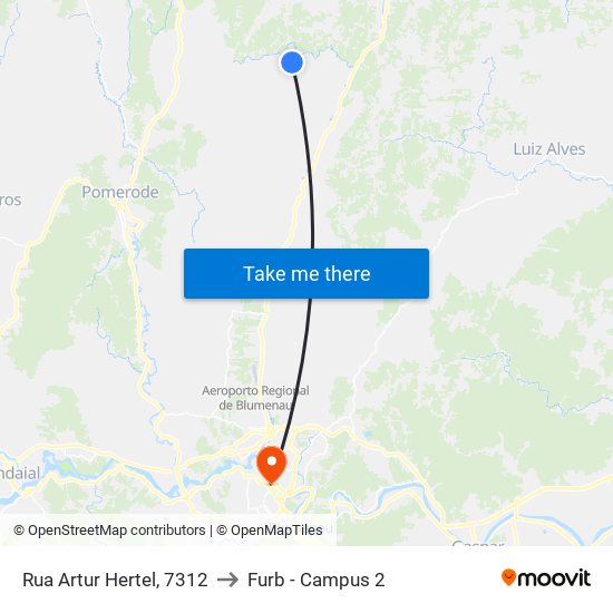 Rua Artur Hertel, 7312 to Furb - Campus 2 map