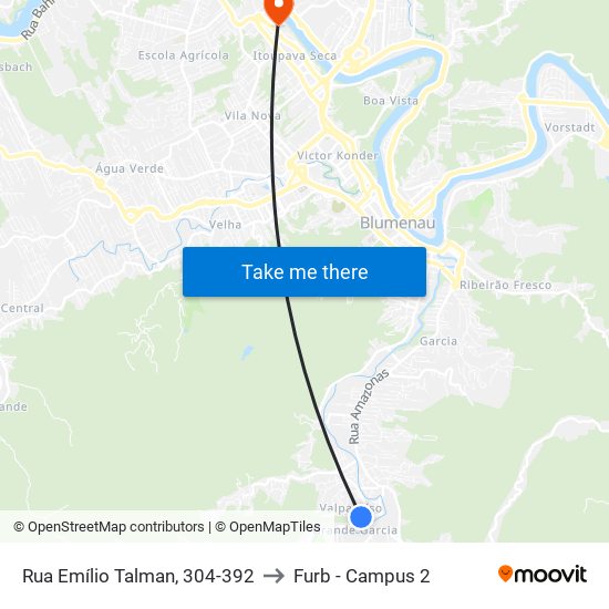 Rua Emílio Talman, 304-392 to Furb - Campus 2 map