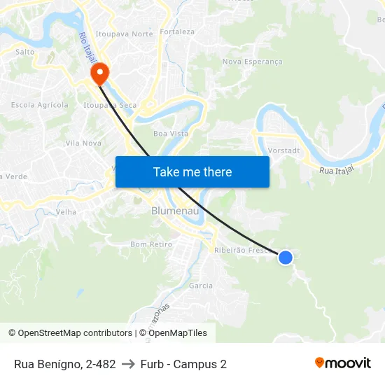Rua Benígno, 2-482 to Furb - Campus 2 map
