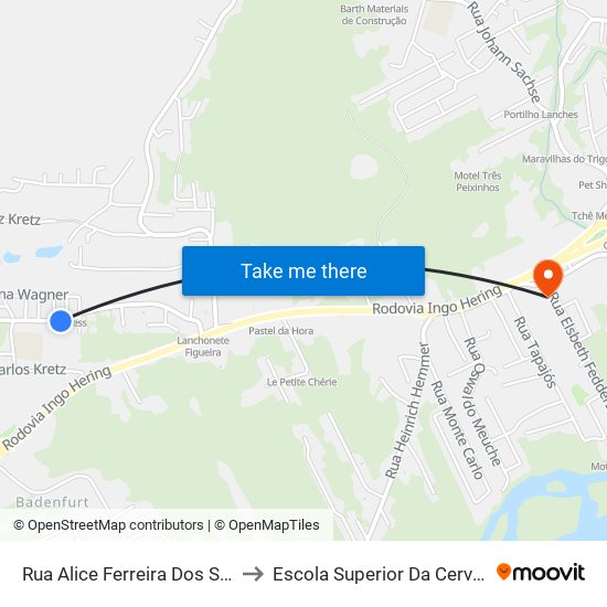 Rua Alice Ferreira Dos Santos, 605 to Escola Superior Da Cerveja E Malte map