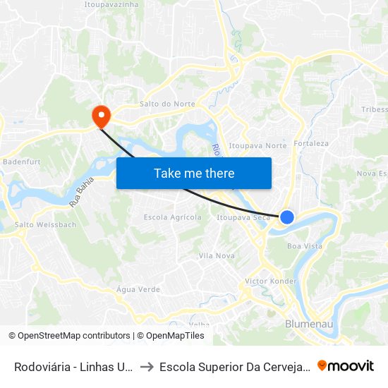 Rodoviária - Linhas Urbanas to Escola Superior Da Cerveja E Malte map