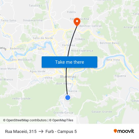 Rua Maceió, 315 to Furb - Campus 5 map