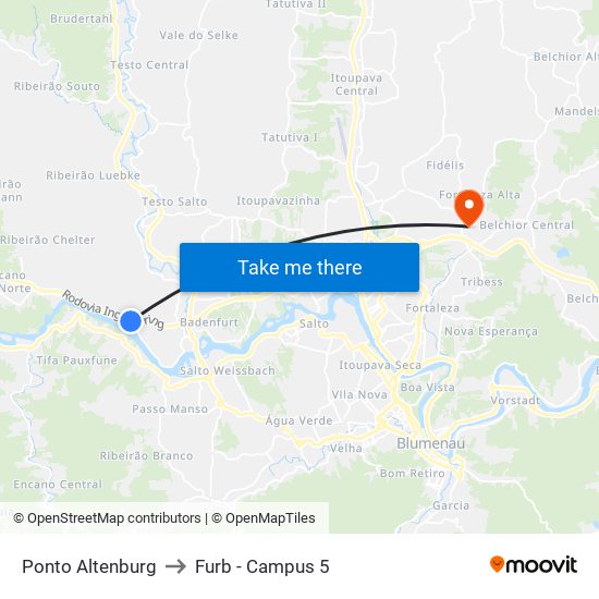 Ponto Altenburg to Furb - Campus 5 map