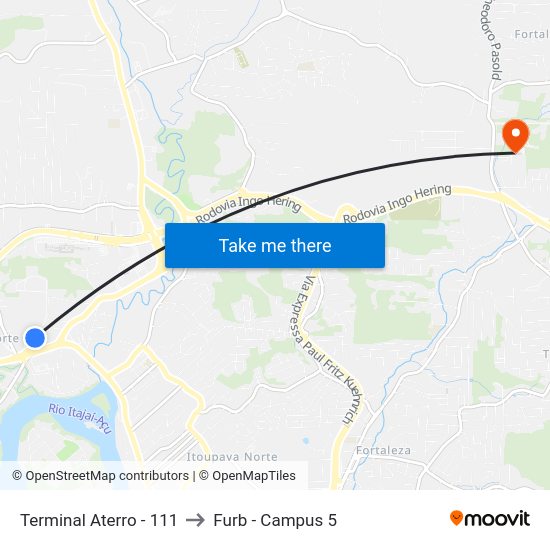 Terminal Aterro - 111 to Furb - Campus 5 map