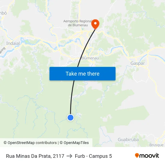 Rua Minas Da Prata, 2117 to Furb - Campus 5 map
