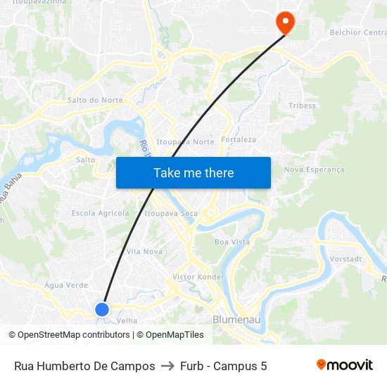 Rua Humberto De Campos to Furb - Campus 5 map