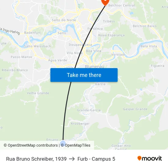 Rua Bruno Schreiber, 1939 to Furb - Campus 5 map