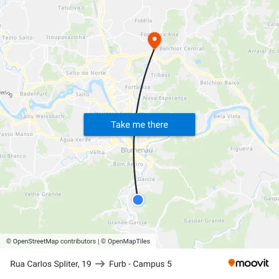 Rua Carlos Spliter, 19 to Furb - Campus 5 map