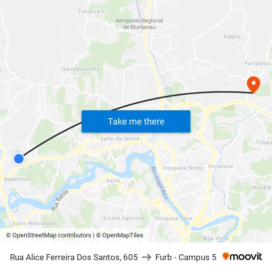 Rua Alice Ferreira Dos Santos, 605 to Furb - Campus 5 map