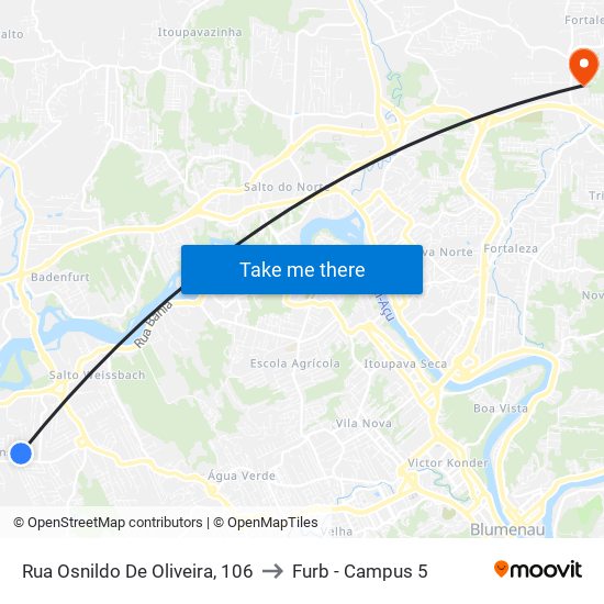 Rua Osnildo De Oliveira, 106 to Furb - Campus 5 map