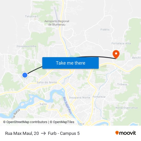 Rua Max Maul, 20 to Furb - Campus 5 map