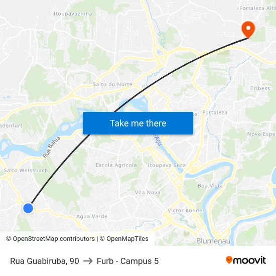 Rua Guabiruba, 90 to Furb - Campus 5 map