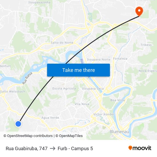 Rua Guabiruba, 747 to Furb - Campus 5 map