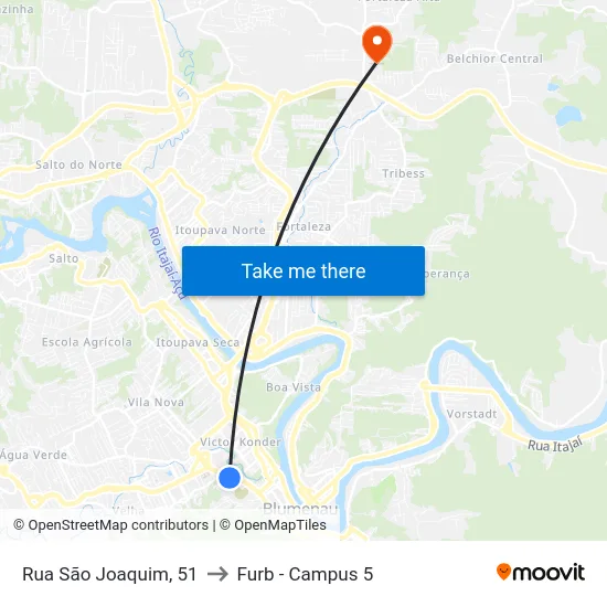Rua São Joaquim, 51 to Furb - Campus 5 map
