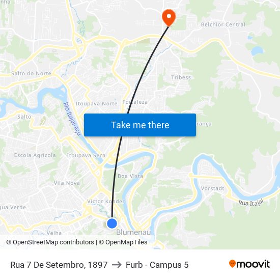 Rua 7 De Setembro, 1897 to Furb - Campus 5 map