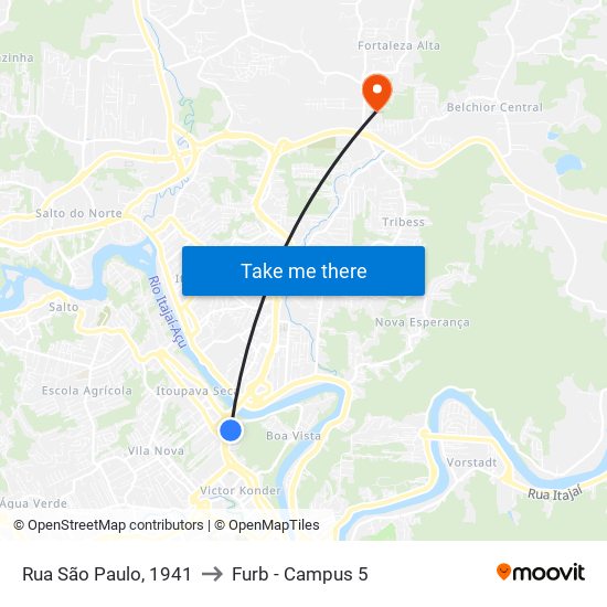 Rua São Paulo, 1941 to Furb - Campus 5 map