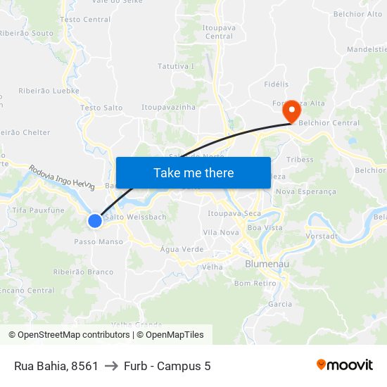 Rua Bahia, 8561 to Furb - Campus 5 map
