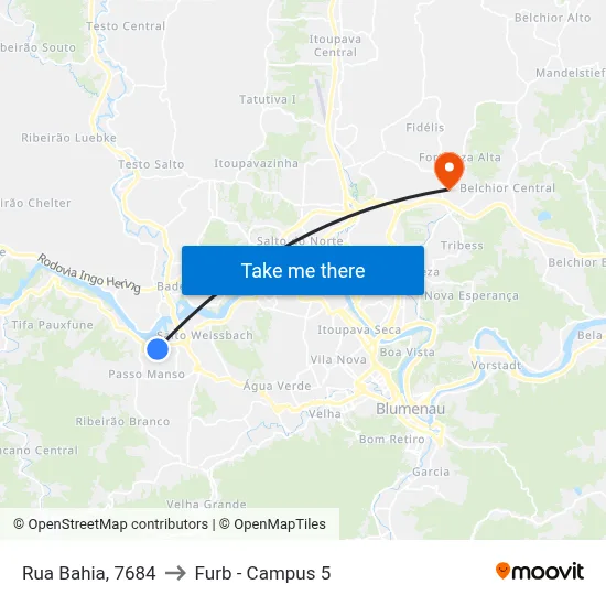 Rua Bahia, 7684 to Furb - Campus 5 map