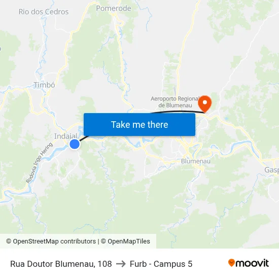 Rua Doutor Blumenau, 108 to Furb - Campus 5 map