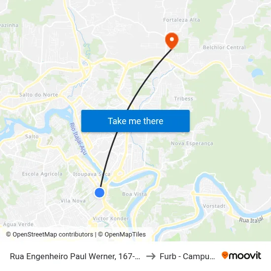 Rua Engenheiro Paul Werner, 167-271 to Furb - Campus 5 map