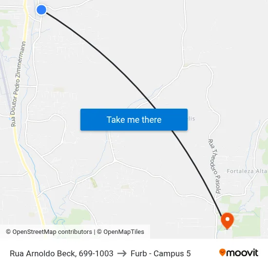 Rua Arnoldo Beck, 699-1003 to Furb - Campus 5 map