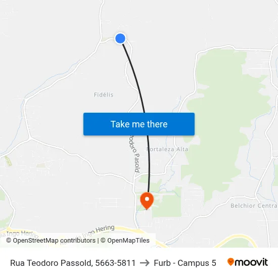 Rua Teodoro Passold, 5663-5811 to Furb - Campus 5 map