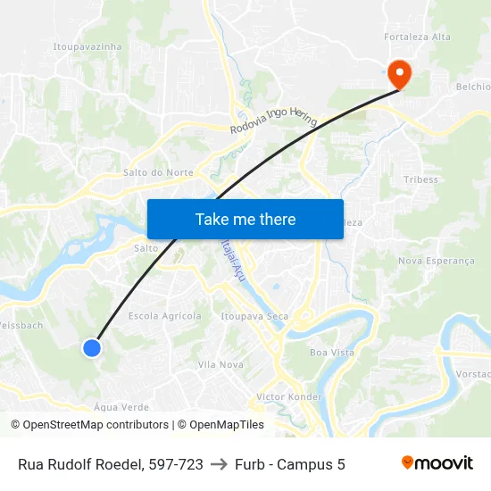 Rua Rudolf Roedel, 597-723 to Furb - Campus 5 map