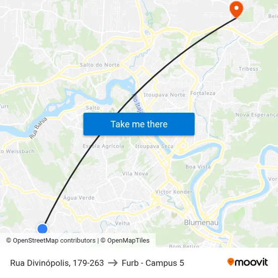 Rua Divinópolis, 179-263 to Furb - Campus 5 map