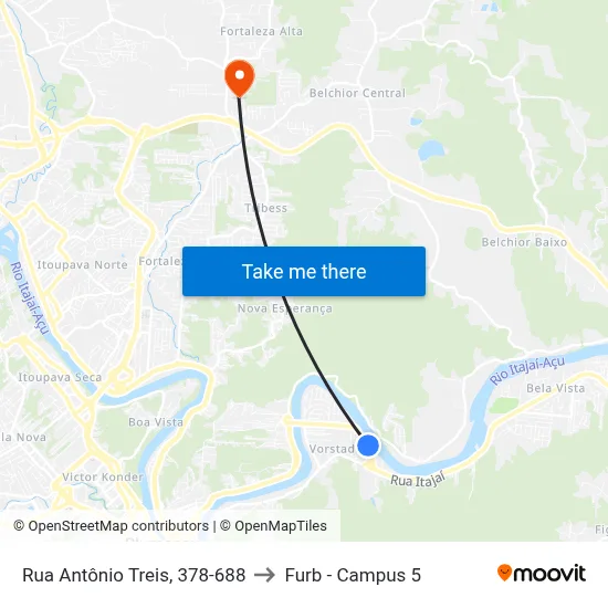 Rua Antônio Treis, 378-688 to Furb - Campus 5 map