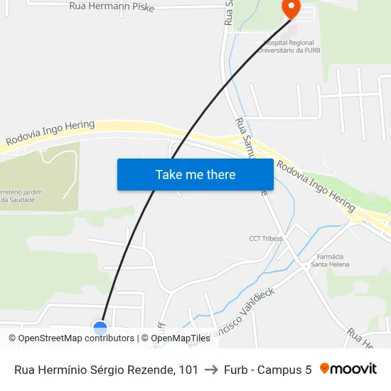 Rua Hermínio Sérgio Rezende, 101 to Furb - Campus 5 map