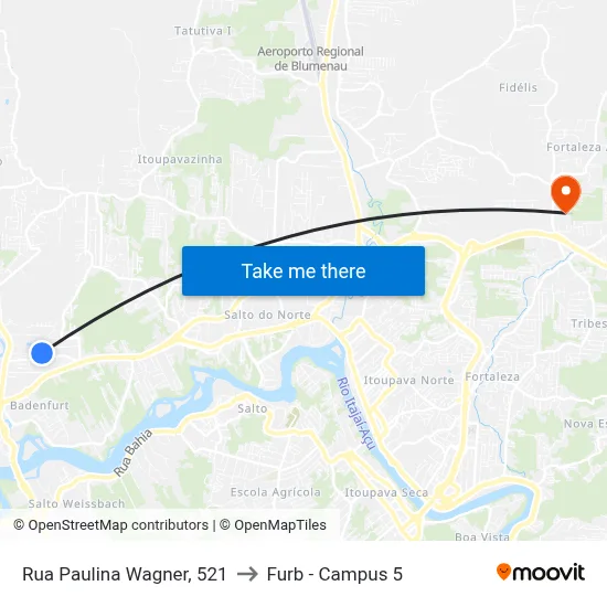 Rua Paulina Wagner, 521 to Furb - Campus 5 map
