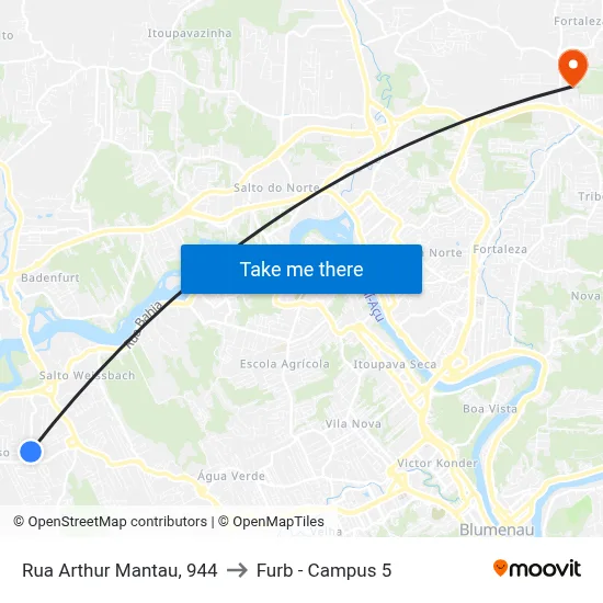 Rua Arthur Mantau, 944 to Furb - Campus 5 map