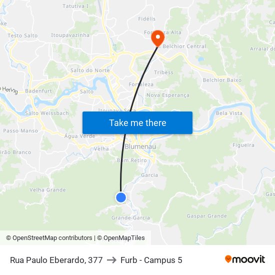 Rua Paulo Eberardo, 377 to Furb - Campus 5 map