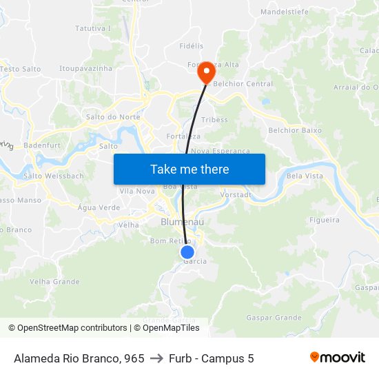 Alameda Rio Branco, 965 to Furb - Campus 5 map