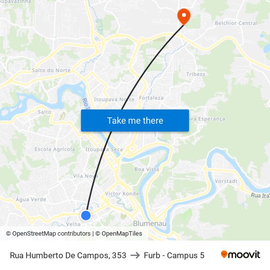 Rua Humberto De Campos, 353 to Furb - Campus 5 map