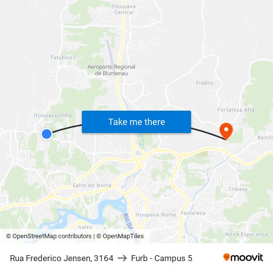 Rua Frederico Jensen, 3164 to Furb - Campus 5 map