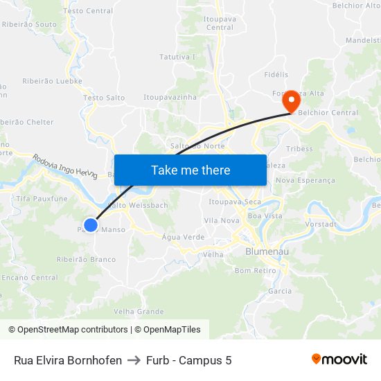 Rua Elvira Bornhofen to Furb - Campus 5 map