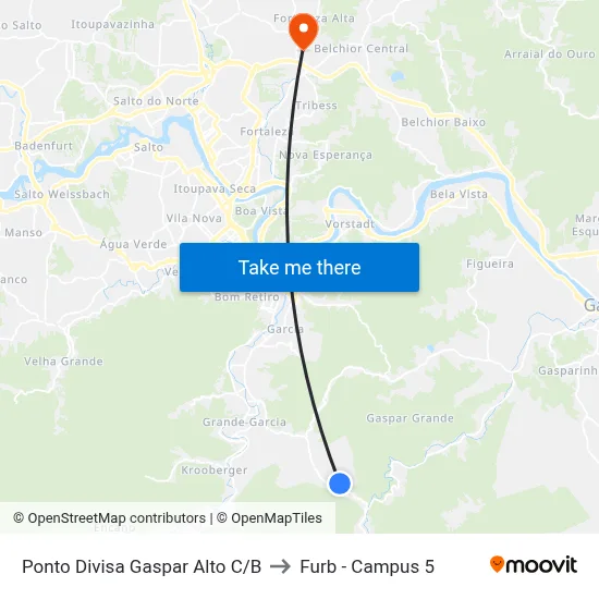 Ponto Divisa Gaspar Alto C/B to Furb - Campus 5 map
